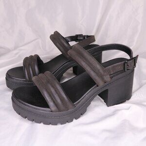 MIA Laurena Black Chunky Lug Sole Padded Block Heel Sandals Size 8 NWOB